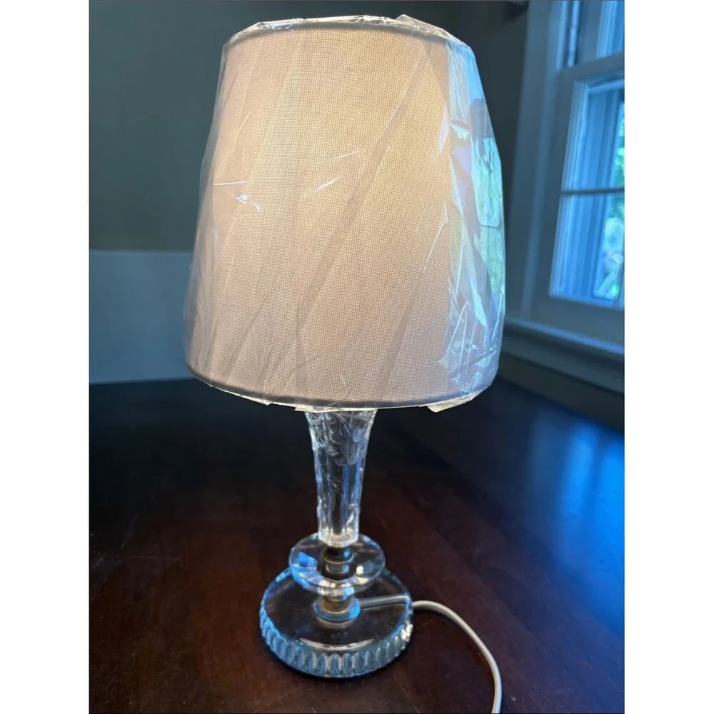 Vintage Glass Table Lamp with White Shade